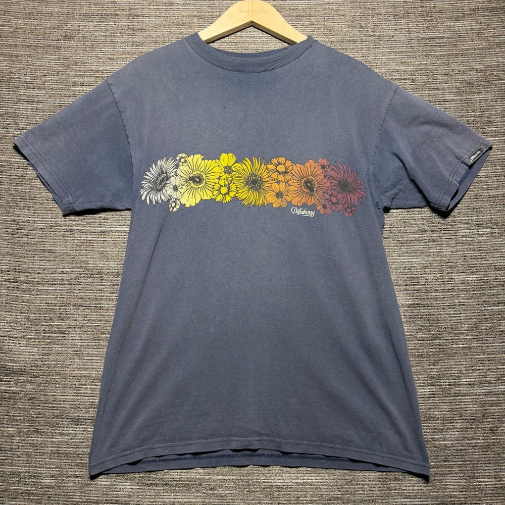 Billabong VTG T-Shirt Men M Blue Floral SS Graphic Surf Skate Cotton Y2K